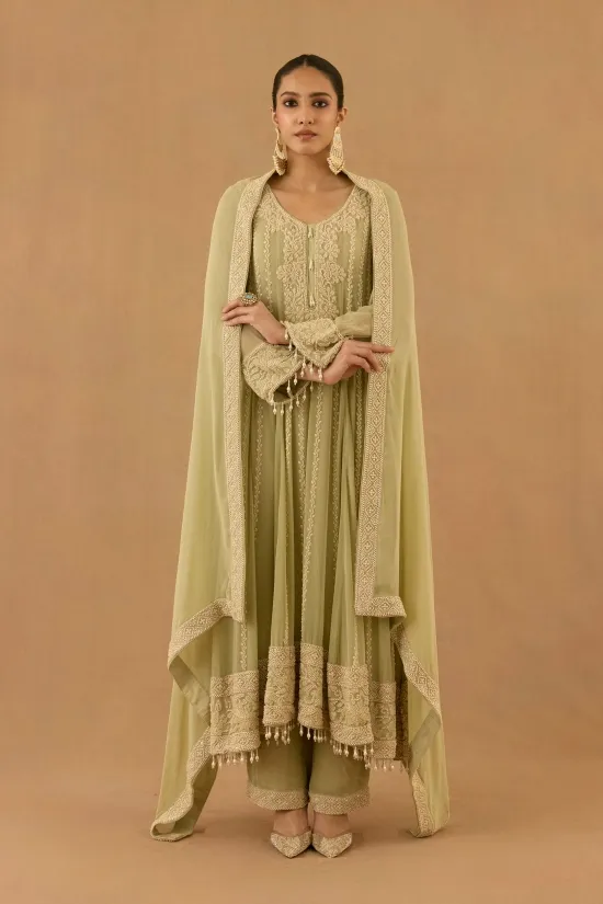 Sage Green Gerogette Anarkali set Sage Green Gerogette Anarkali set