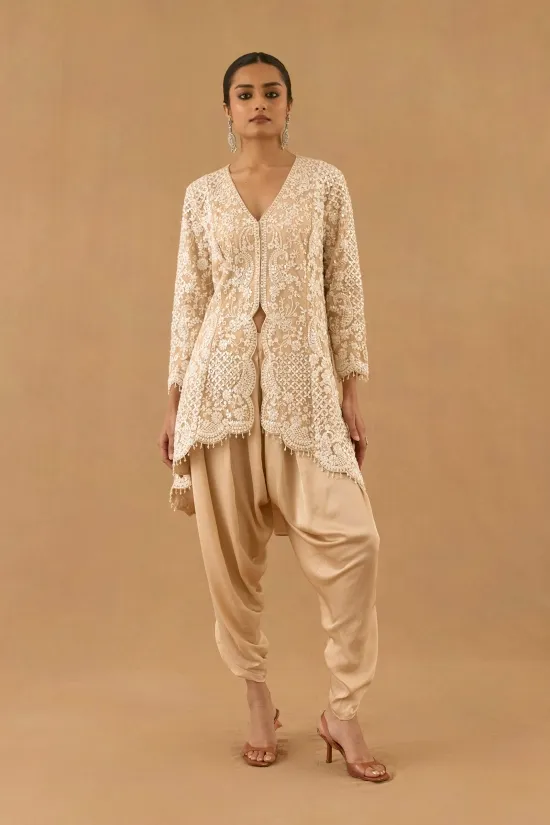 Beige Satin Dhoti set