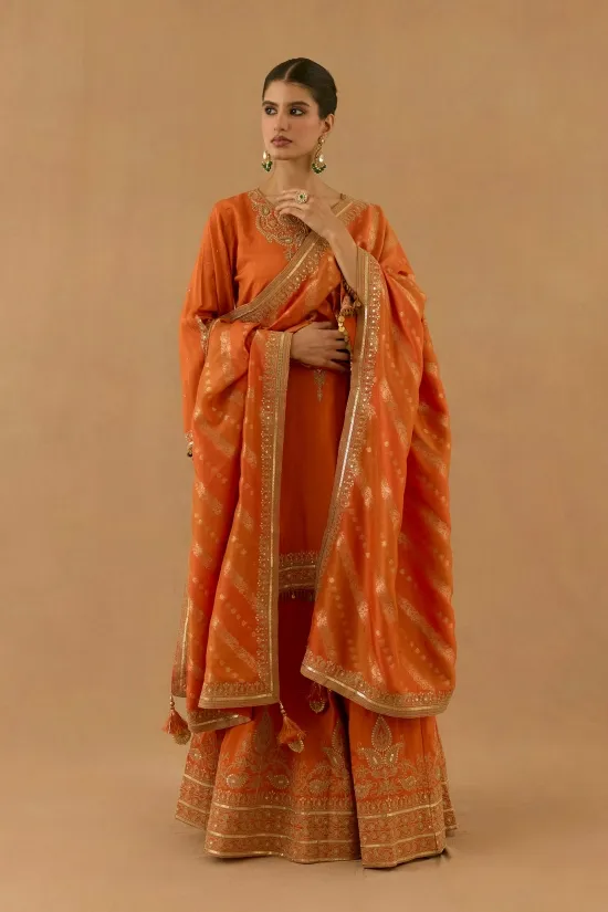 Tangerine Silk Sharara set