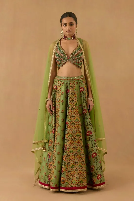 Moss Green Silk Lehenga set