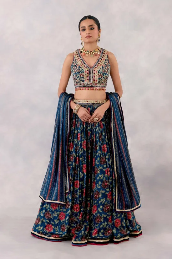 Navy Blue Satin Lehenga Set Navy Blue Satin Lehenga Set