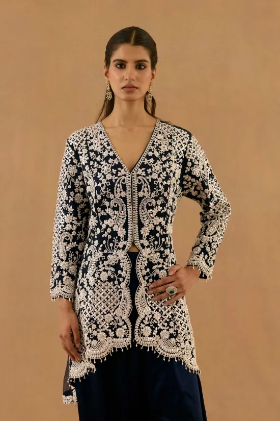 Midnight Blue Net Dhoti Set Midnight Blue Net Dhoti Set