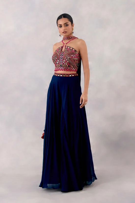 Peacock Blue Georgette Sharara Set Peacock Blue Georgette Sharara Set