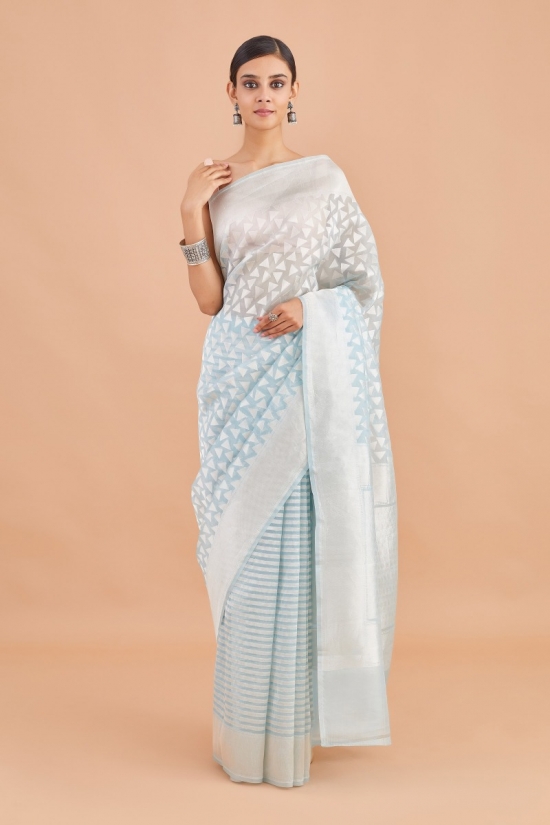 Ice Blue Banarasi Kora Saree