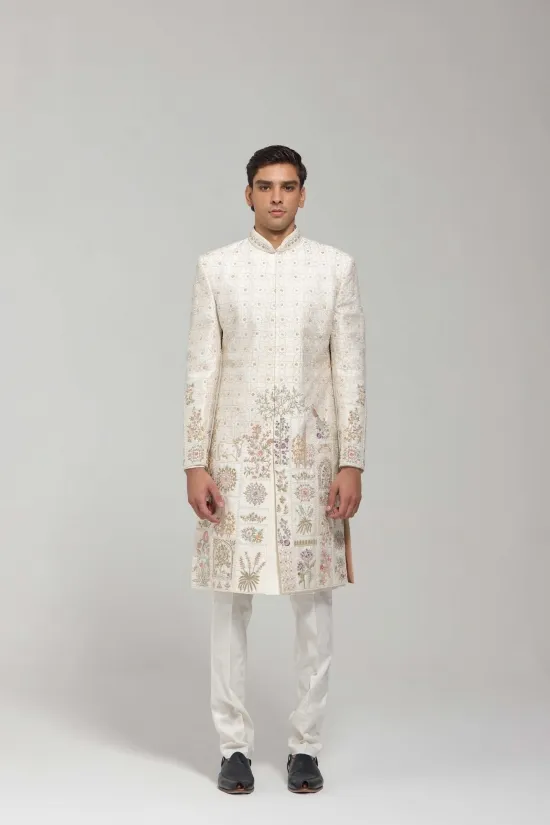 Floral Embroidered Sherwani Set Floral Embroidered Sherwani Set