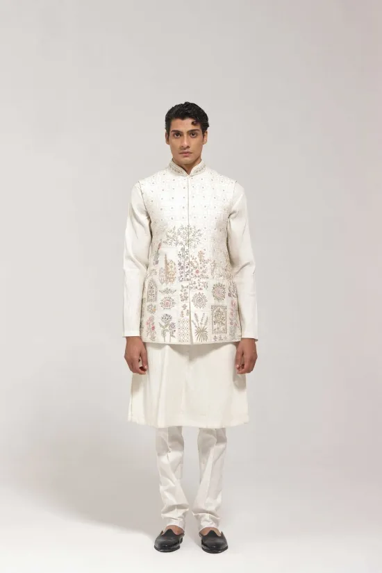 Floral Embroidered Half Jacket Set Floral Embroidered Half Jacket Set