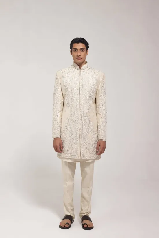 Beige Dupion Sherwani Set Beige Dupion Sherwani Set