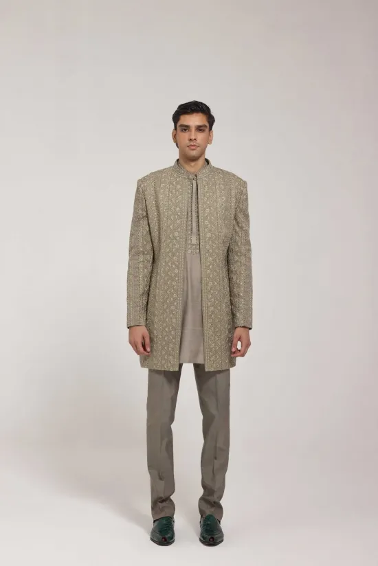 Olive Front Open Jacket Set