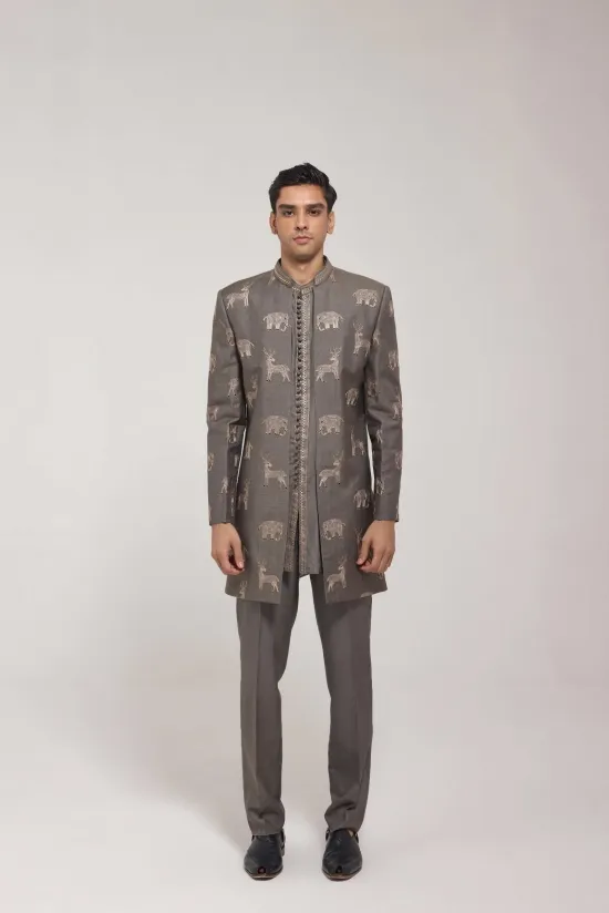 Grey Safari Indo Western Jacket Set Grey Safari Indo Western Jacket Set