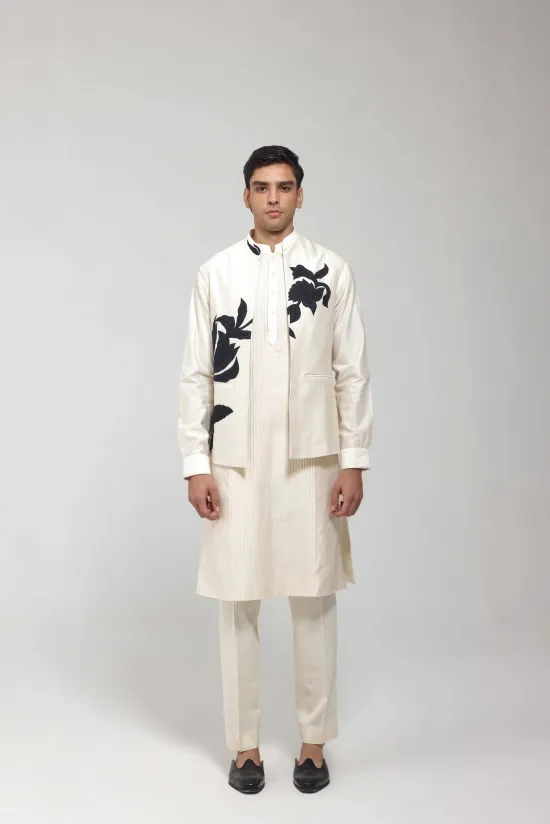 Off White Pintuck Half Jacket Kurta Set Off White Pintuck Half Jacket Kurta Set