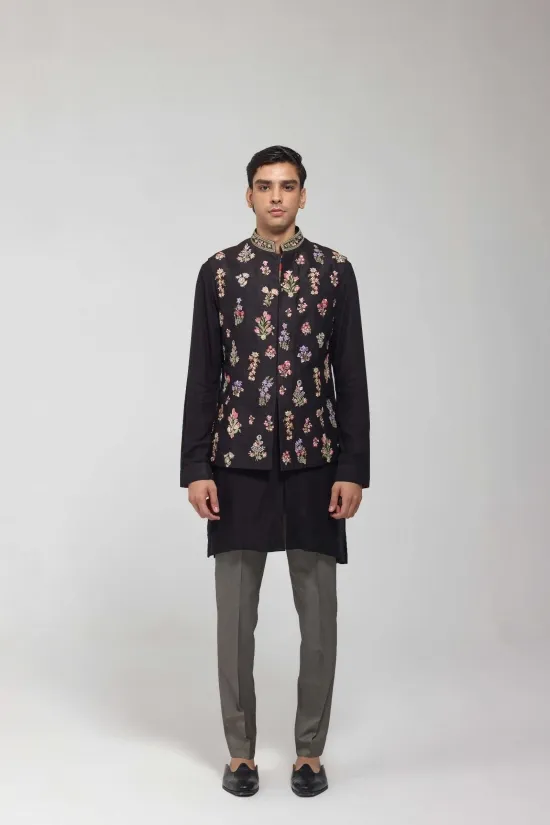 Black Embroidered Half Jacket Set Black Embroidered Half Jacket Set
