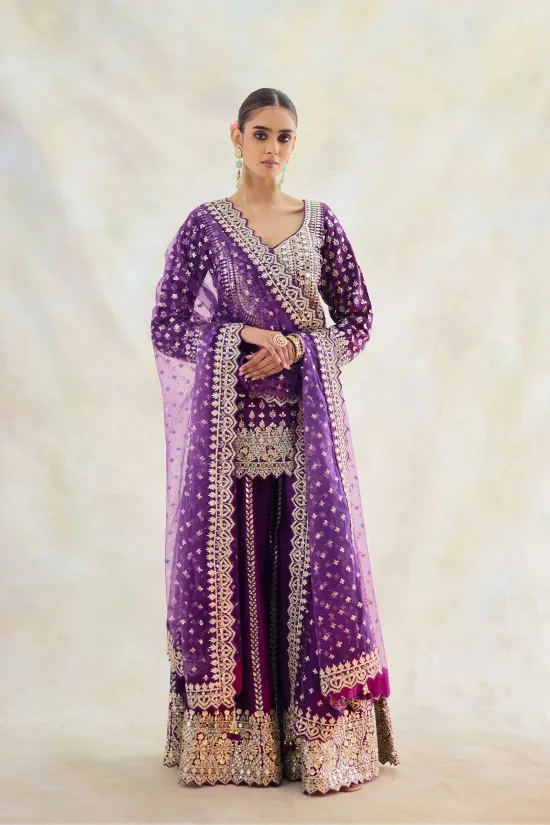 Periwinkle Raw Silk Sharara Set
