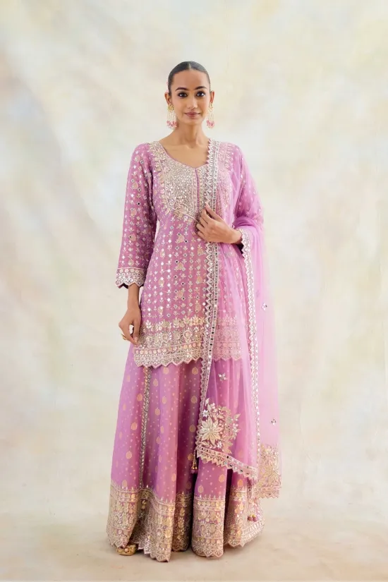 Mauve Silk Sharara Suit Set