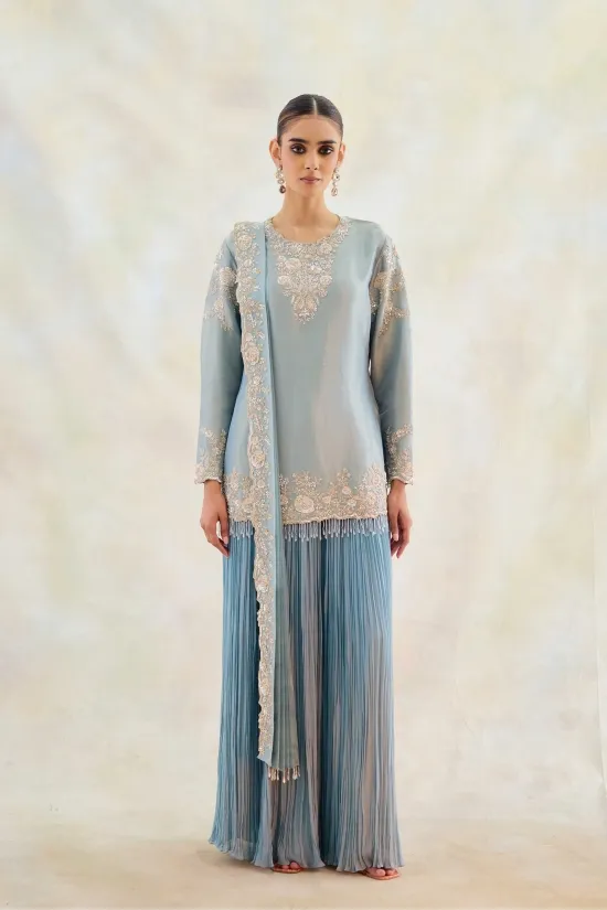 Moon Blue Georgette Sharara Set