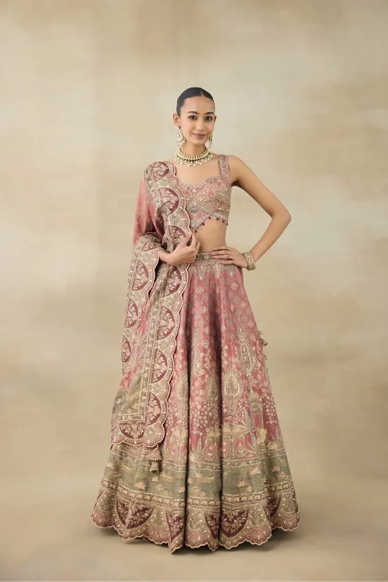 Peach Embroidered Lehenga Set 