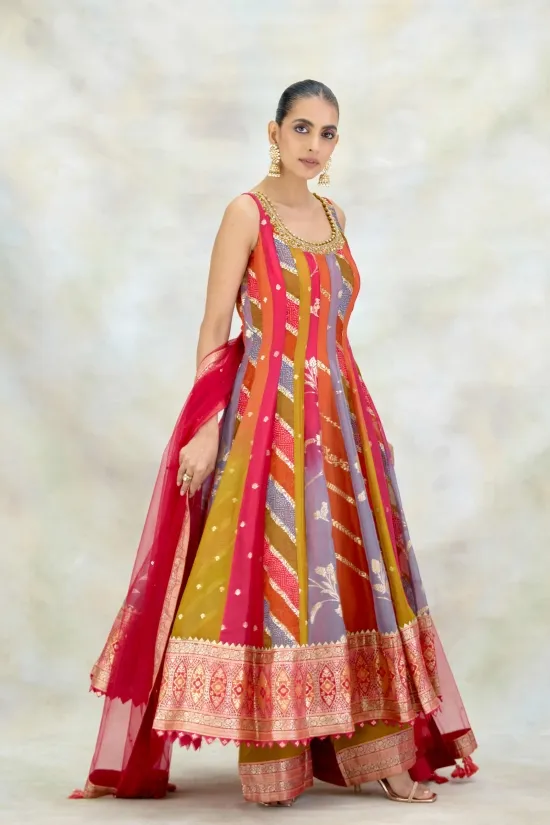 Rani Pink Organza Anarkali Set