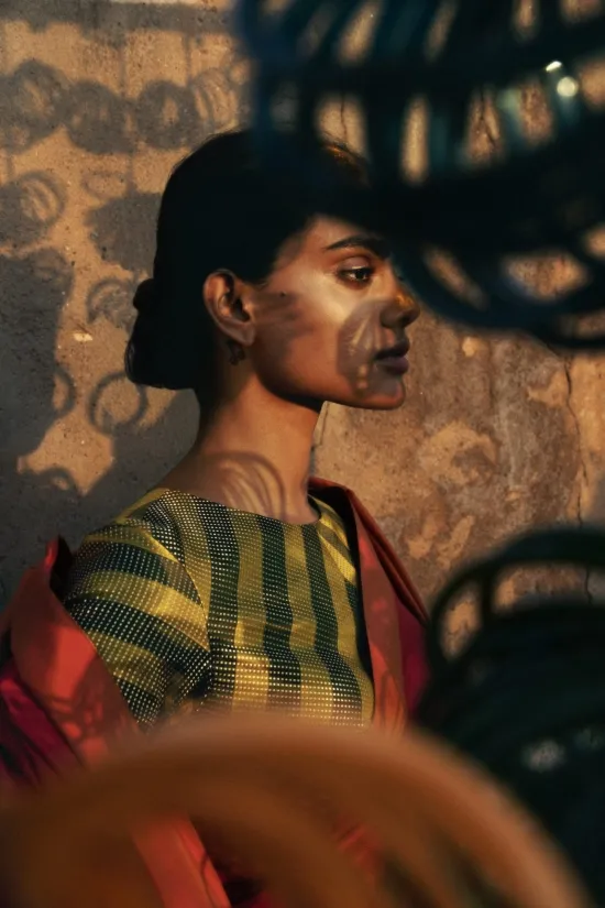 Crimson Red Satin Silk Saree