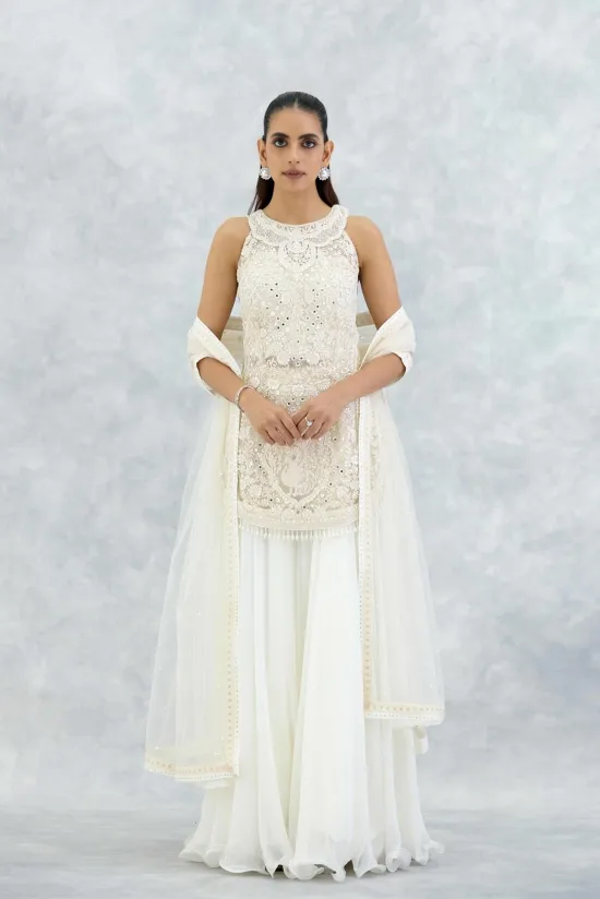 Ivory Georgette Sharara Set