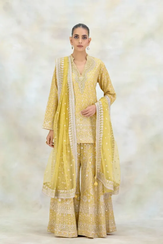 Yellow Georgette Sharara Set Yellow Georgette Sharara Set
