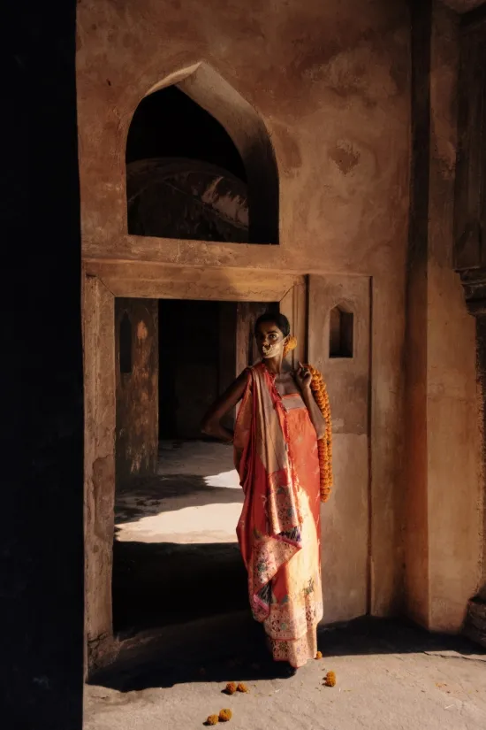 Burnt Saffron Katan Silk Saree