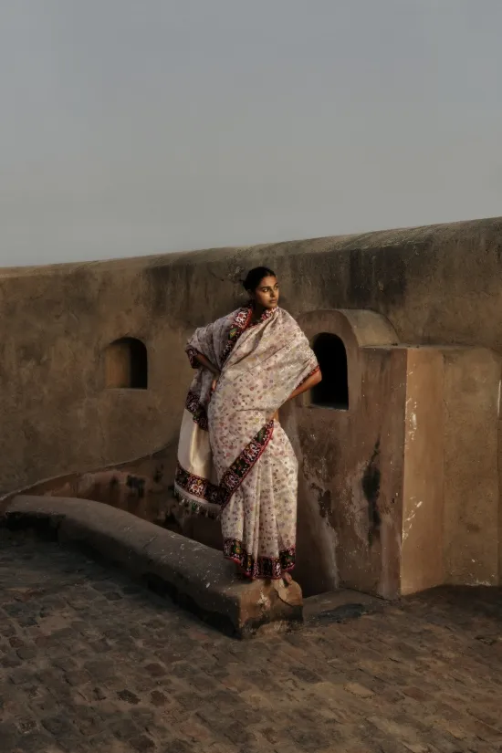 Ivory Banarasi Kora Saree