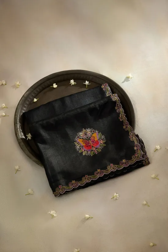 Black Tussar Slik Saree