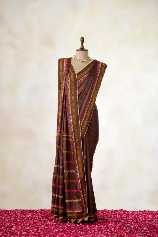 Mahogany Tussar Slik Saree