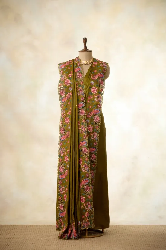Henna Green Tussar Slik Saree