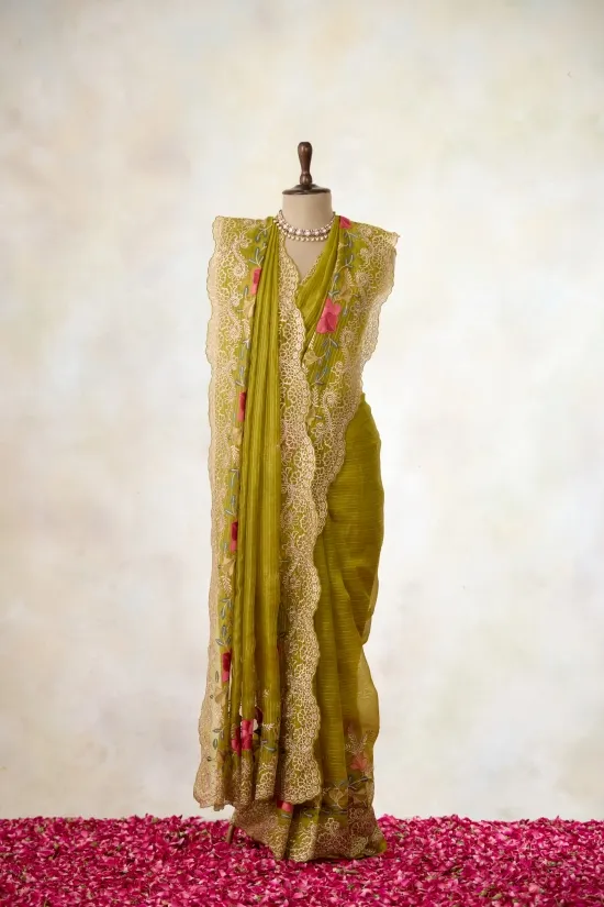 Pistachio Green Organza Silk Saree