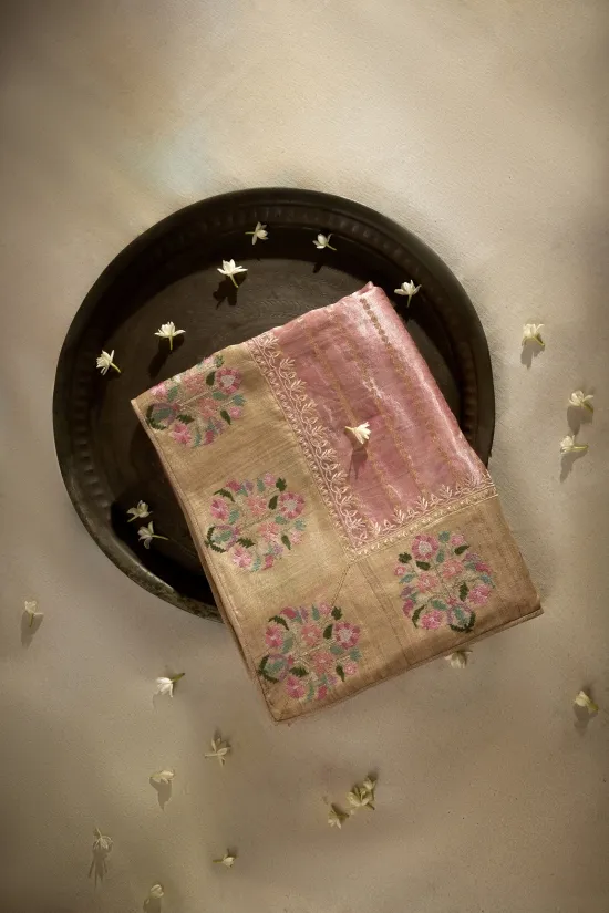 Blush Pink Organza Tissue Saree