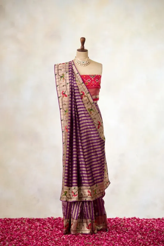 Grape Purple Tussar Silk Saree