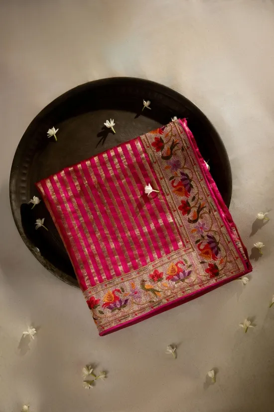 Rani Pink Tussar Slik Saree