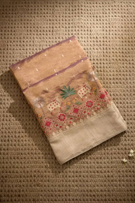 Champagne Blush Organza Silk Saree