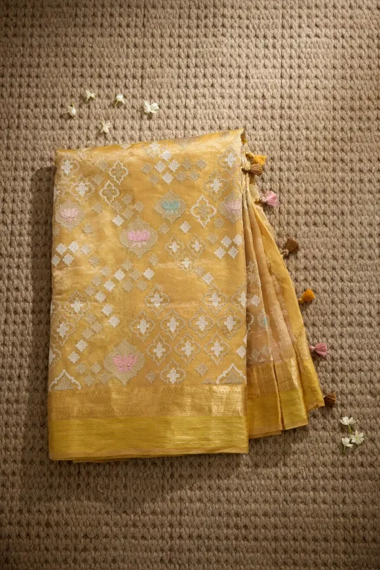 Mustard Yellow Organza Tissue Saree