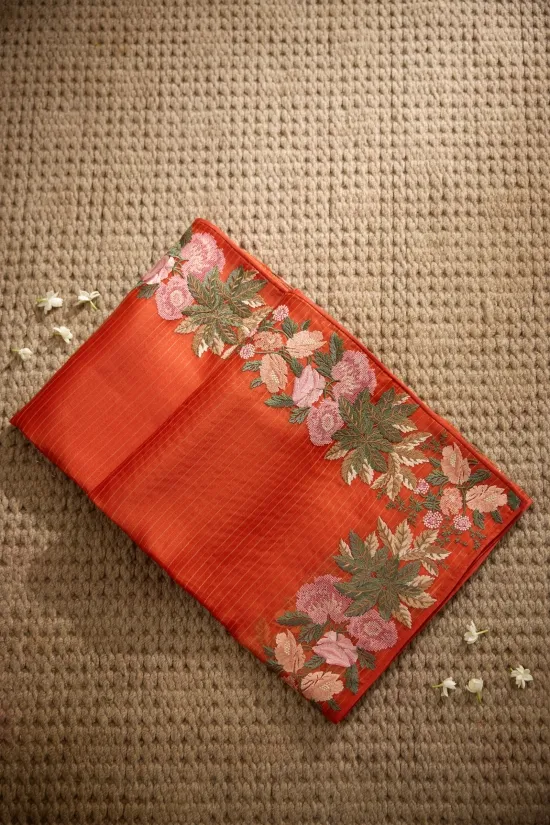 Burnt Orange Organza Saree