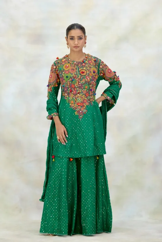 Emerald Green Silk Garara Set