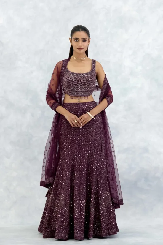Wine Georgette Lehenga Set Wine Georgette Lehenga Set
