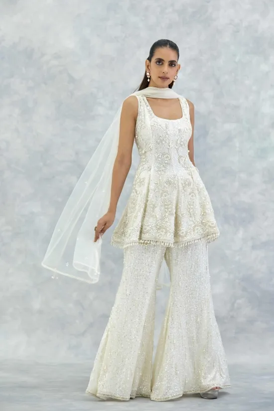 Ivory Georgette Sharara Set Ivory Georgette Sharara Set