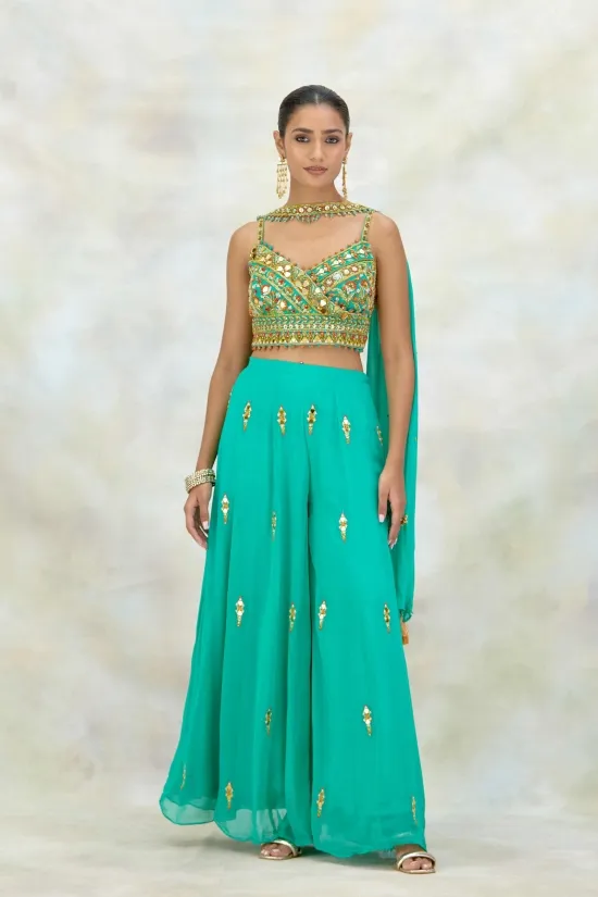 Turquoise Georgette Sharara Set Turquoise Georgette Sharara Set