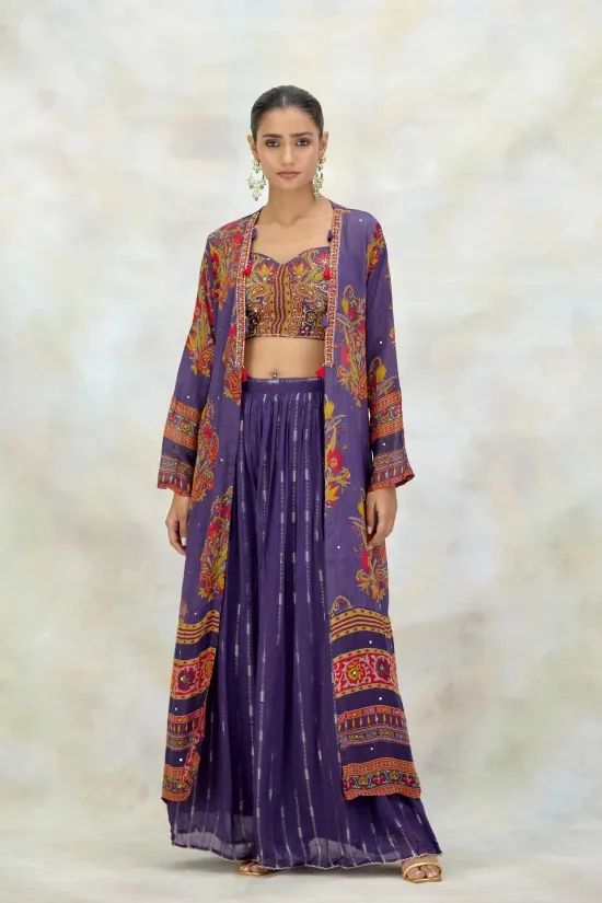 Royal Purple Chiffon Sharara Set Royal Purple Chiffon Sharara Set