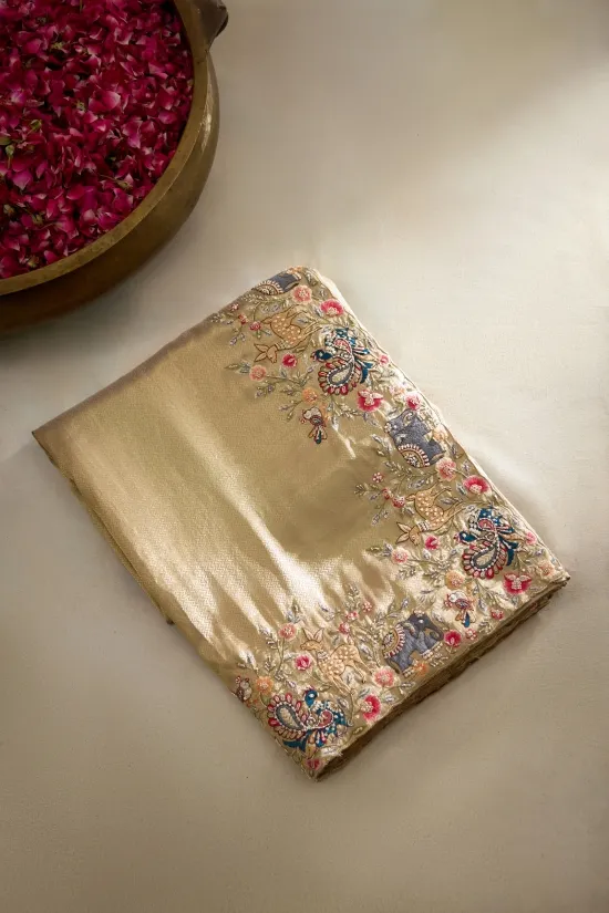 Champagne Gold Tissue Slik Saree