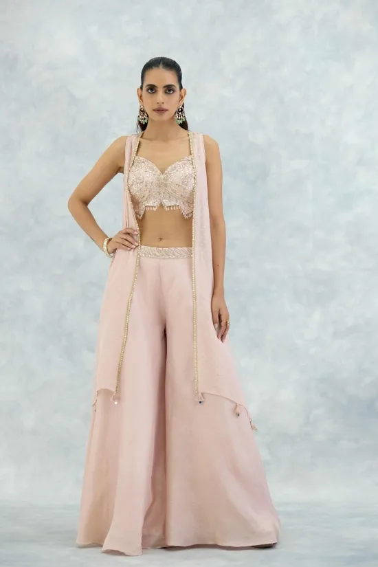 Powder Pink Silk Sharara Set Powder Pink Silk Sharara Set