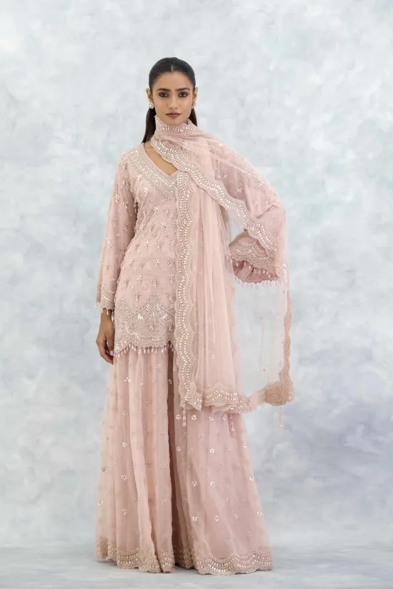 Dusty Pink Organza Sharara Set