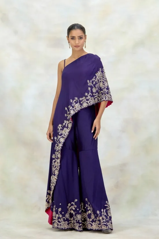 Purple Silk Asymmetric Sharara Set Purple Silk Asymmetric Sharara Set