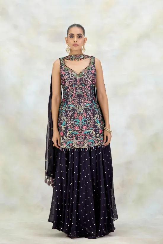 Deep Purple Organza Sharara Set Deep Purple Organza Sharara Set