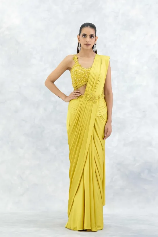 Yellow Satin Drape Saree Yellow Satin Drape Saree