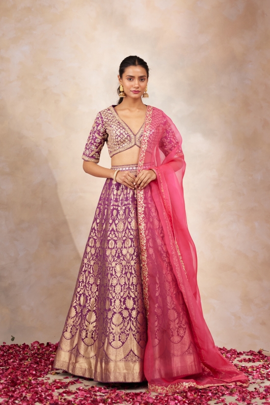 Plum Banarasi Silk Lehenga