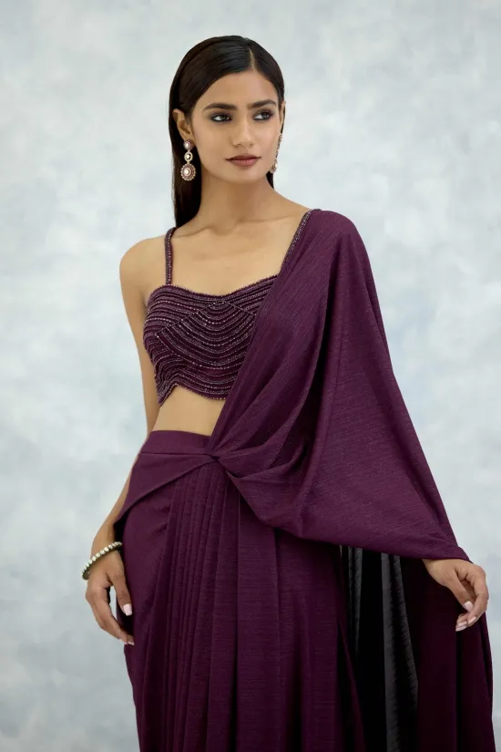 Wine Lycra Drape Saree Wine Lycra Drape Saree