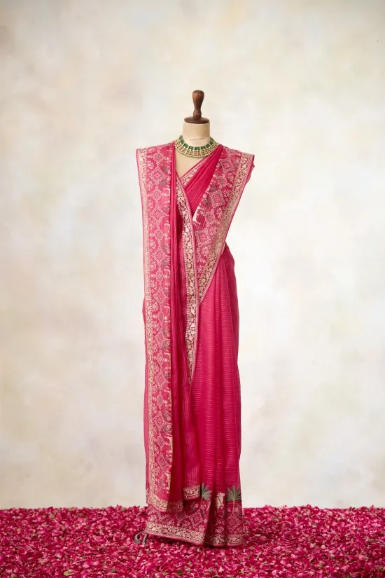 Fuchsia Pink Organza Saree