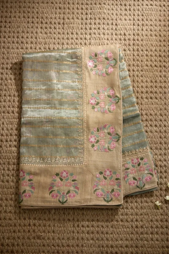 Sage Grey Tissue Silk Saree